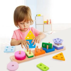 Wooden Geometric Shape Sorting Blocks for Early Learning
