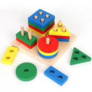 Wooden Geometric Shape Sorting Blocks for Early Learning