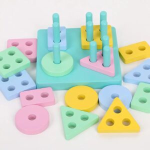 Wooden Geometric Shape Sorting Blocks for Early Learning
