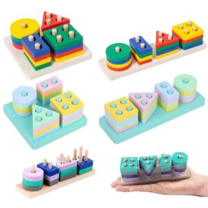 Wooden Geometric Shape Sorting Blocks for Early Learning